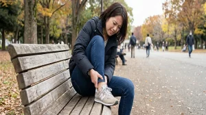 スニーカーでくるぶしが痛む女性