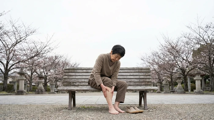 足の疲れを感じてマッサージをしている人の様子。
ベアフットシューズ導入初期の注意点を促す画像。
