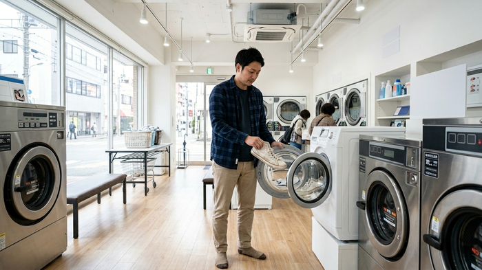 コインランドリーの靴専用洗濯機を活用するイメージ